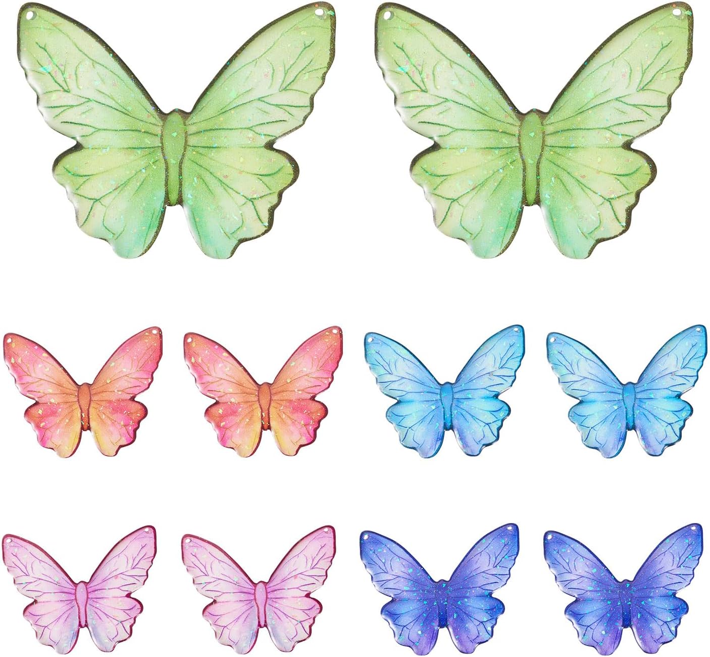 FASHEWELRY 10Pcs Transparent Resin Butterfly Charms 2 Holes Colorful Insect Wings Pendants Big Resin Charms for Earring Bracelet Necklace Jewelry Making