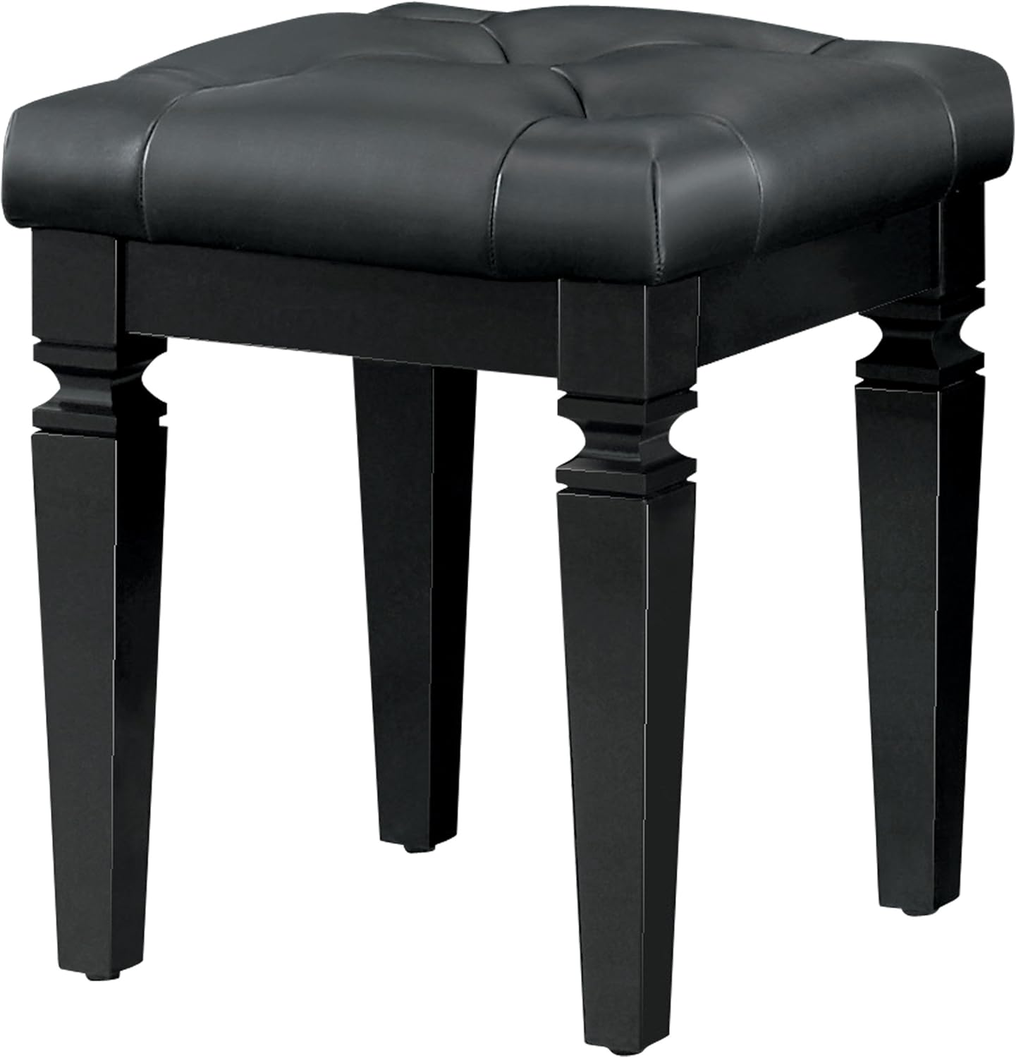 Homelegance Allura Cushion Crystal Tufted Vanity Stool With Turned Legs Bi-Cast Vinyl, Black