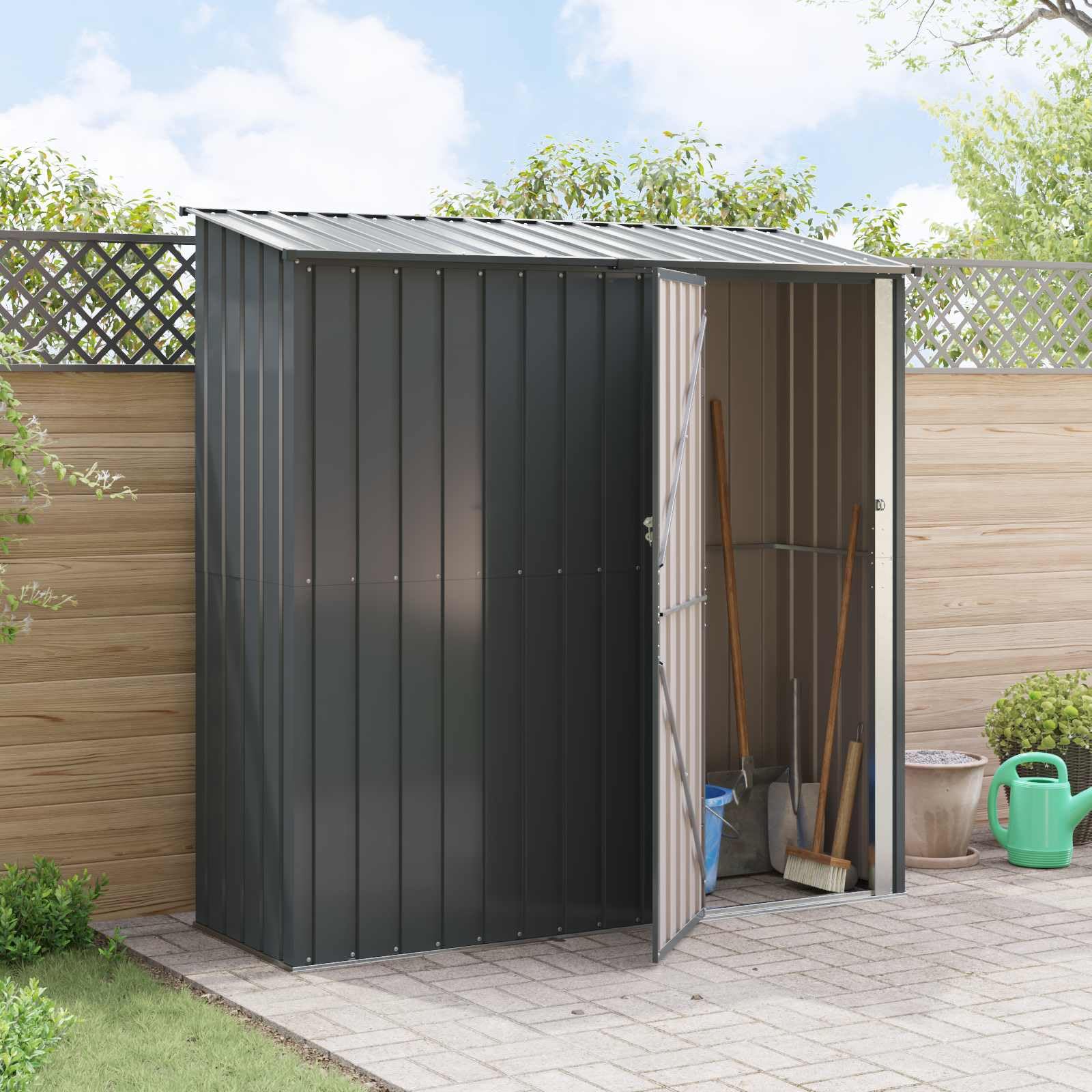 Domek ogrodowy, antracyt, metalowy, 203,5 x 73 x 200 cm, z miejscem do przechowywania, zamykany, odporny na warunki atmosferyczne, na taras, podwórko, balkon, domek na narzędzia, do przechowywania