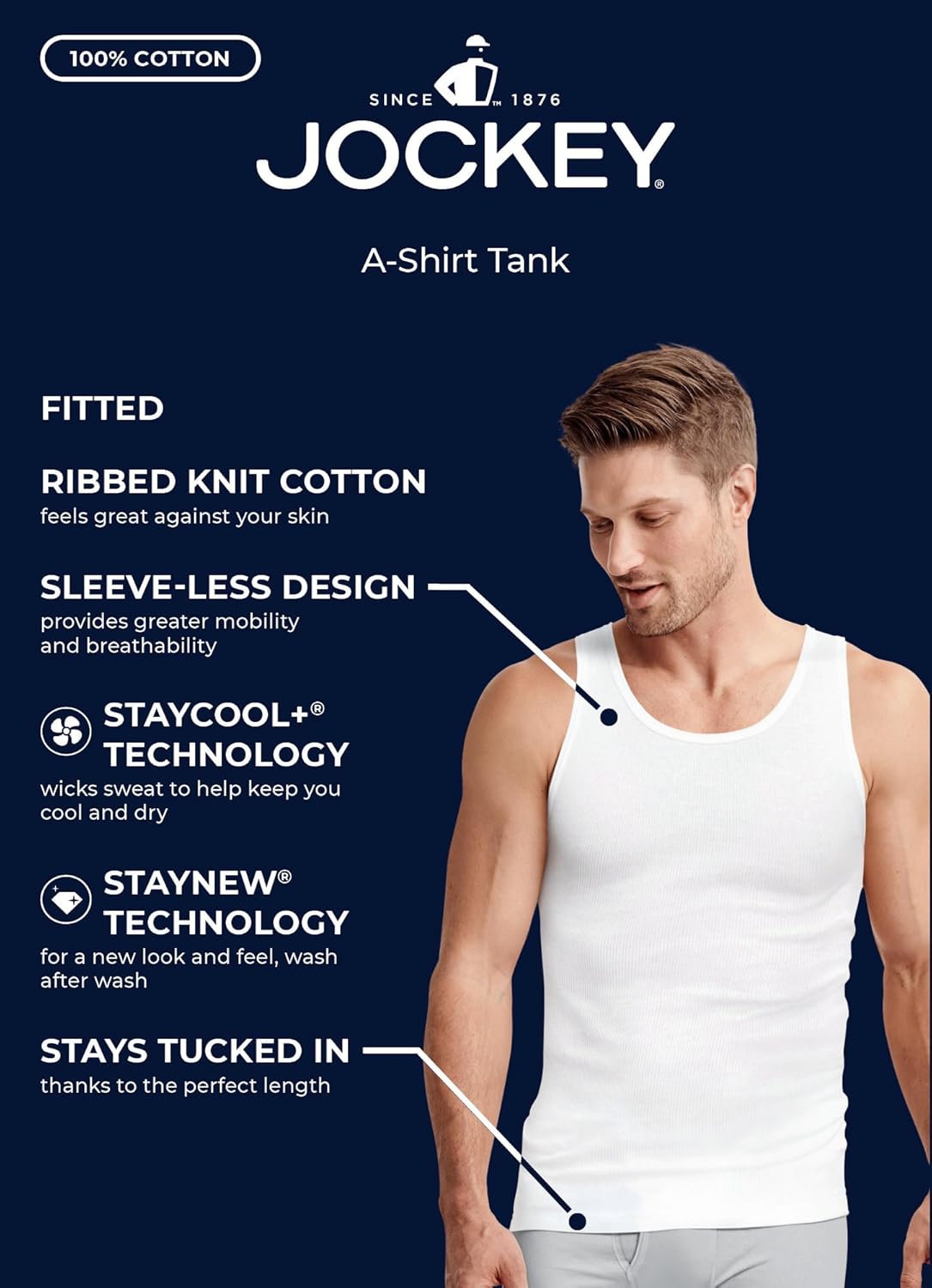 Jockey Men's Undershirt 100% Cotton A-Shirt Tank - 4 Pack - Image 4