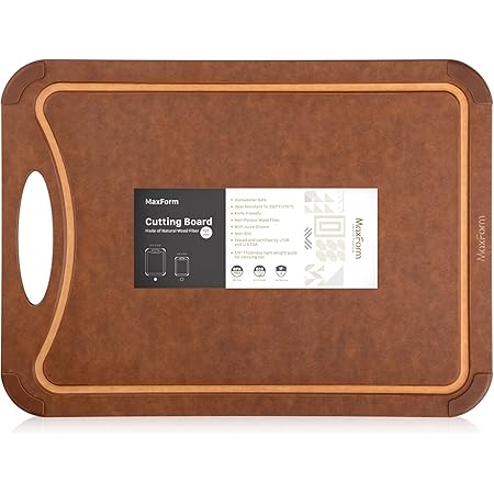 CompactStone Cutting Board with Non-Slip Feet and Juice Groove for Kitchen, Wood Fiber Composite, 17.3-Inch by 12.8-Inch, Brown