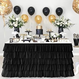 Pufogu Black Tulle Table Skirt 6ft Tutu Ruffled Chiffon Tablecloth For Rectangle Wedding Baby Shower Girls Birthday Party and Cake Dessert Table Decorations(Black, L6(ft), H30in)
