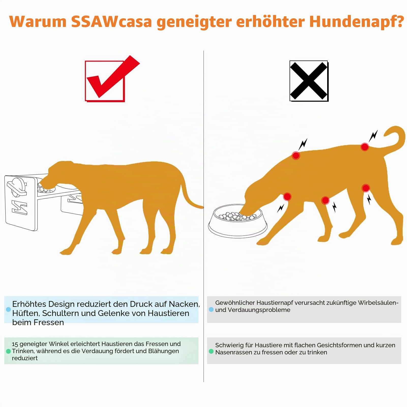 Erhöhte Hundenäpfe verstellbar, erhöhter geneigter Futternapf für französische Bulldogge, abgeschrägter Futternapf für kleine und mittelgroße Hunde, Welpen, mit Bambusständer und 2 Edelstahlnäpfen