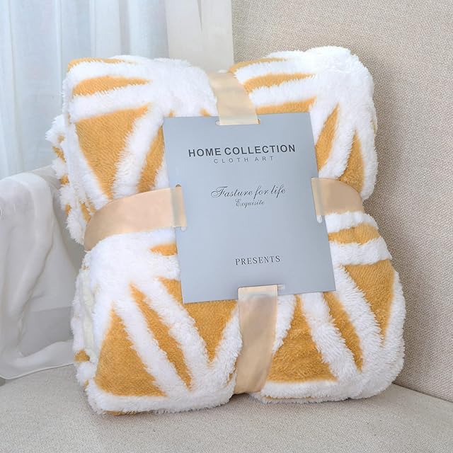 LOMAO Sherpa Fleece BlanketVersatile Blanket sofa throw for Bed Fluffy Soft Extra Large Throw (Yellow, 130*160)
