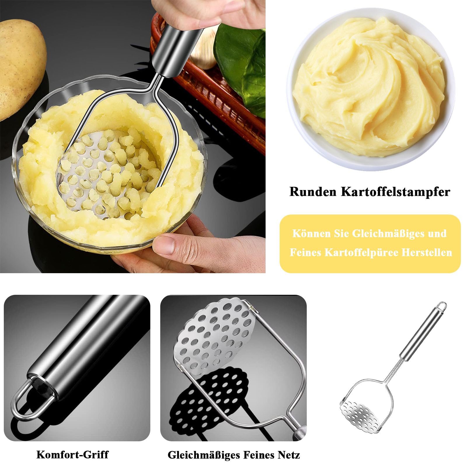 Presse-purée lot de 2 en acier inoxydable pour légumes et fruits