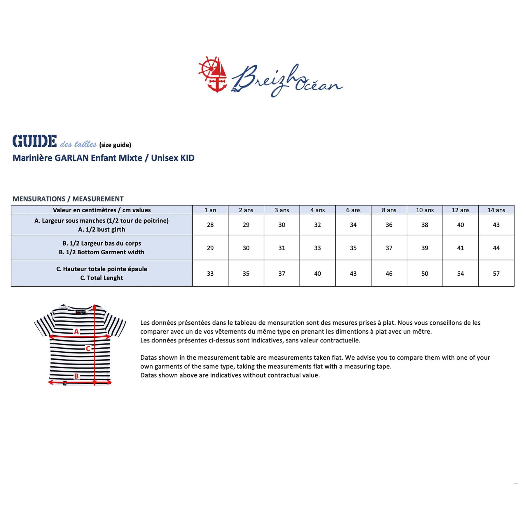 Breizh Ocean - Marinière Coton Bio - de 1 à 14 Ans - Création Française GARLAN Enfant - Tee Shirt Enfant Garcon ou Fille Manches Courtes - Vetement Bebe Garçon et Fille à Rayures