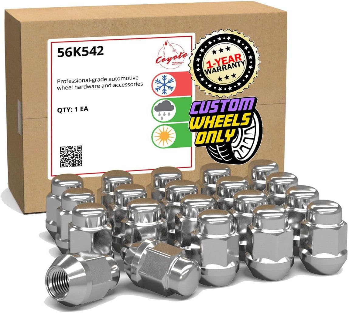 Wheel Accessories Parts 20 Pcs 1/2"-20 Thread Bulge Acorn 35mm 1.38" Long Lug Nuts Chrome 13/16" 21mm Hex Fits Ford Mustang | Jeep CJ Wrangler Grand Cherokee