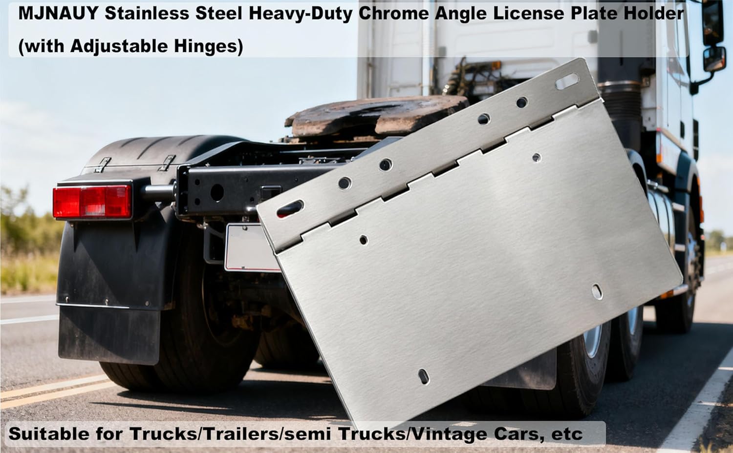10511 304 Stainless Steel Heavy-Duty Chrome Angle License Plate Holder (with Adjustable Hinges), Suitable for Trucks/Trailers/semi Trucks/Vintage Cars, etc (2pack)
