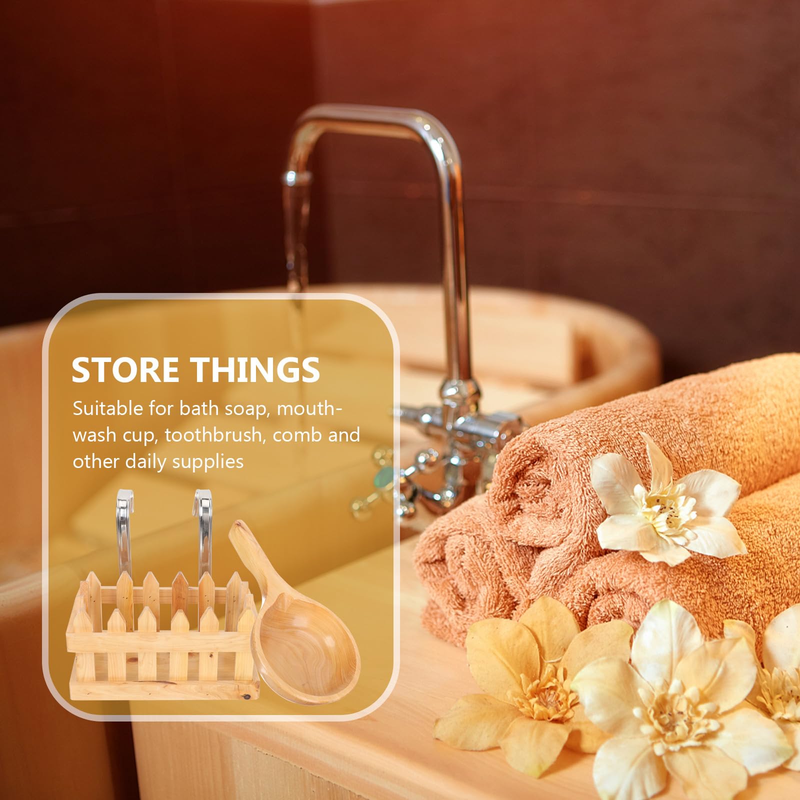 Cestino Portaoggetti in Legno per Bagno Supporto a Parete Cesto Appeso per Secchio da Bagno Accessorio Pratico per Mestoli D'acqua