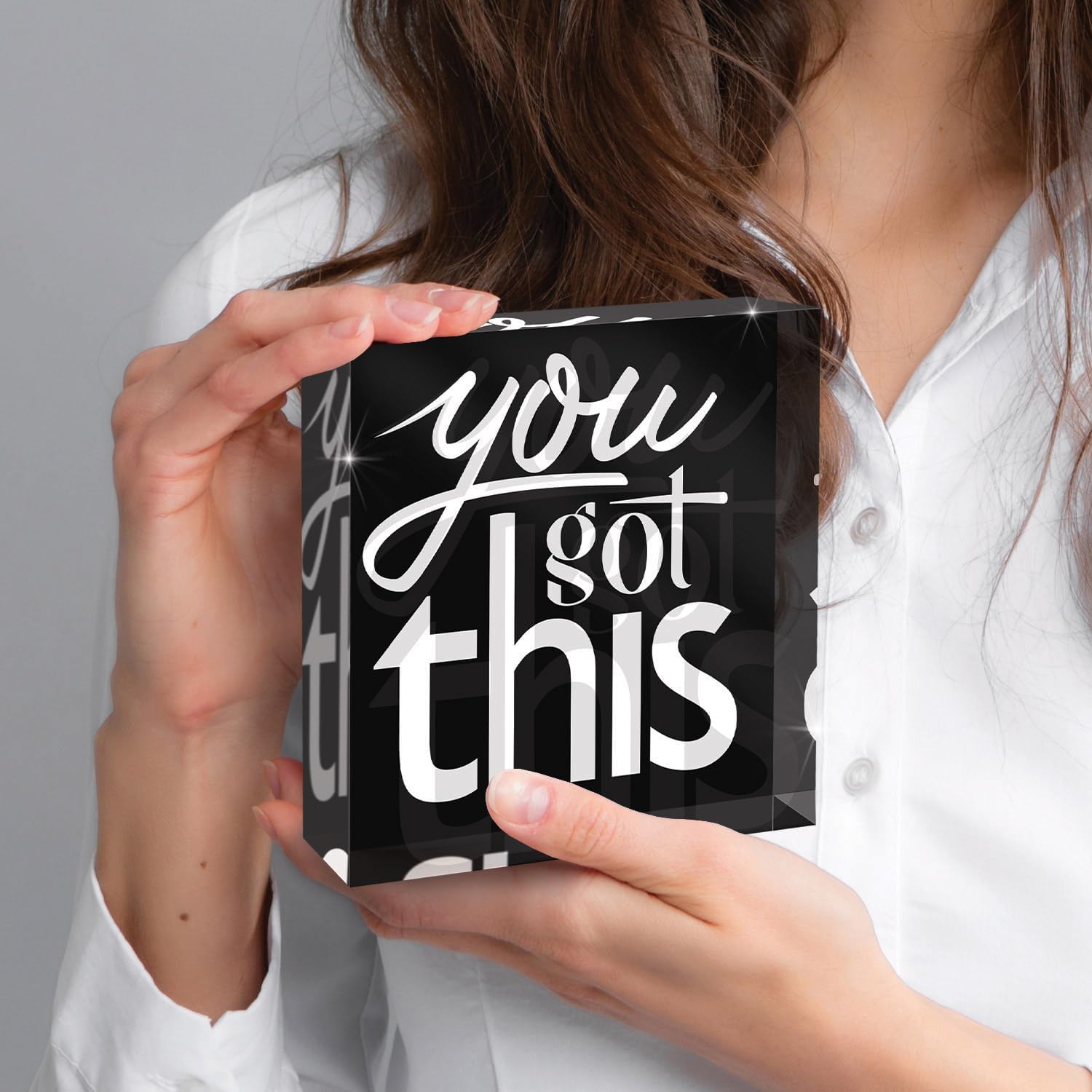You Got This Inspirational Desk Decor, Motivational Gift for Women, Daughter or Friend, Encouragement Acrylic Box Sign for Office And Study, Birthday Present, 4x4, Engraved in USA