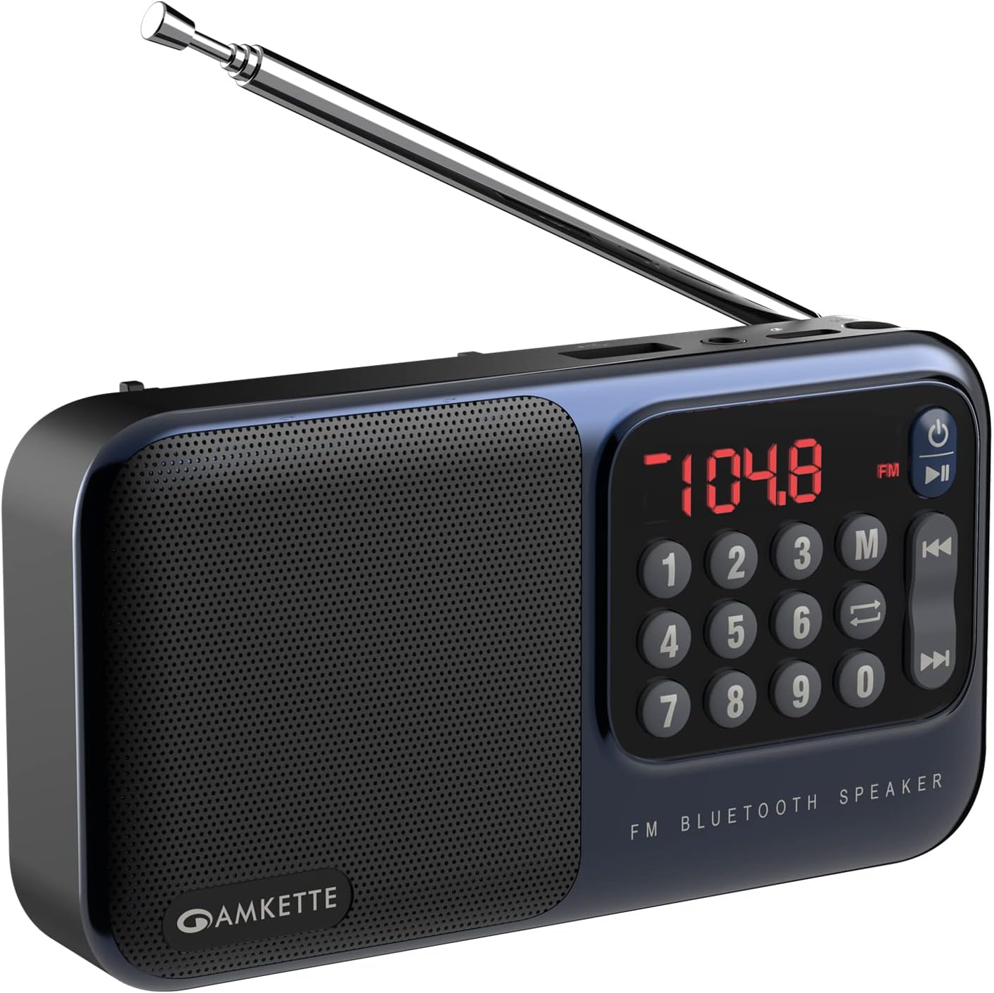 Amkette Pocket Mate Digital FM Radio with Bluetooth Speaker - Type C Charging, Antenna, Multiple Playback 8 Hours Playtime, and Number Pad (Headphone Jack, SD Card, USB Input) (Blue)