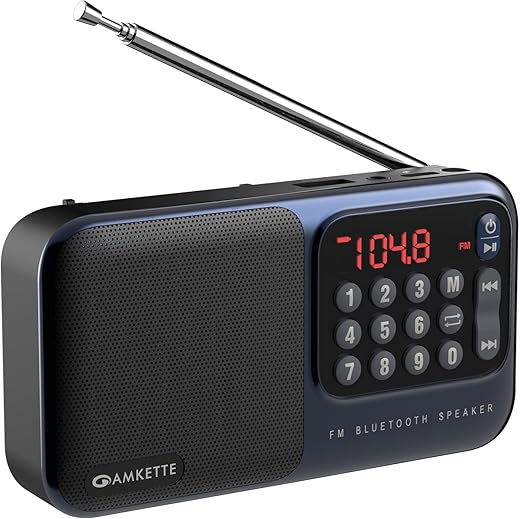 Amkette Pocket Mate Digital FM Radio with Bluetooth Speaker – Type C Charging, Antenna, Multiple Playback 8 Hours Playtime, and Number Pad…