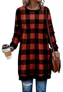KISSMODA Women's Long Sleeve Tunic Tops Fall for Leggings Casual Long Tunics with Pockets T Shirts Loose S-3XL