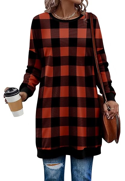 KISSMODA Women's Long Sleeve Tunic Tops Fall for Leggings Casual Long Tunics with Pockets T Shirts Loose S-3XL