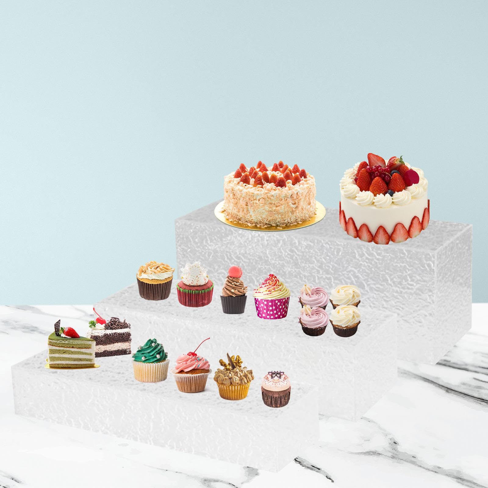 Acryl-Display-Ständer, 3X Acryl Riser Display-ständer Lebensmittel Riser Acryl Buffet Steigleitungen Oberfläche Wasser Ripple Design Tisch Kuchen Shop Display-ständer