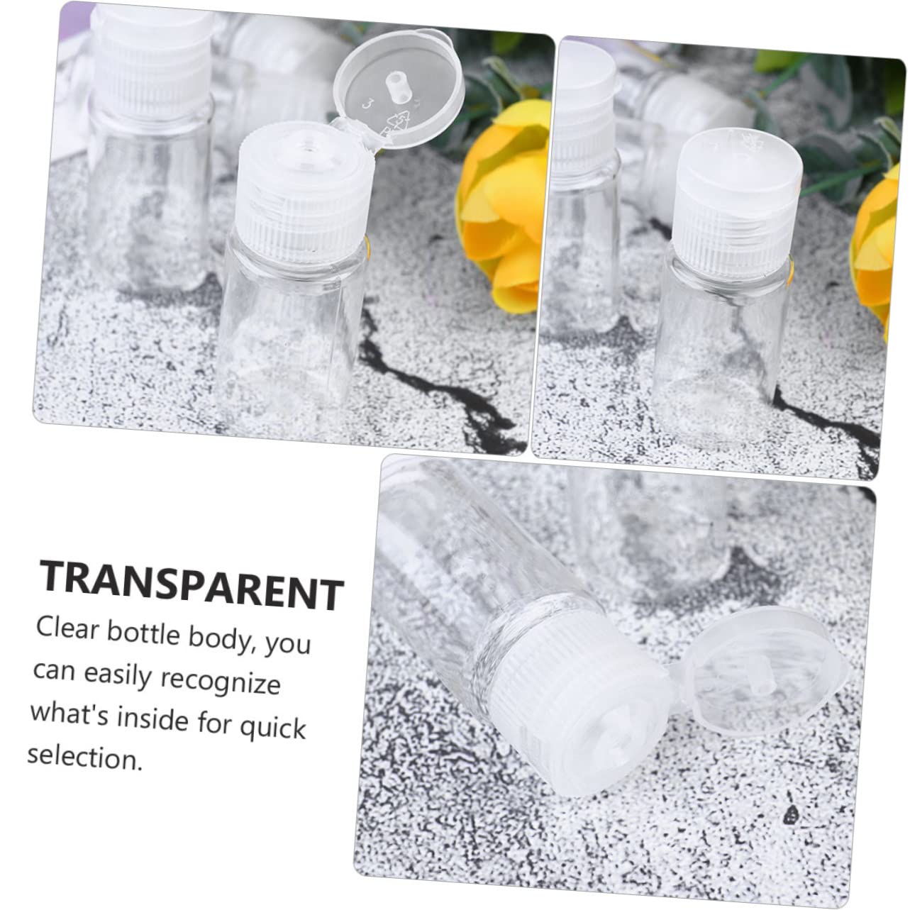 72piezas Botellas De Viaje para Loción Tapa Abatible Envases De Transparentes para Maquillaje y Cosméticos Dispensadores Reutilizables