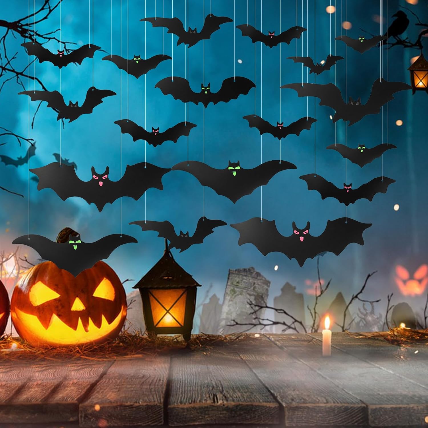 25Pcs Halloween Hanging Bats Decorations Outdoor, Large