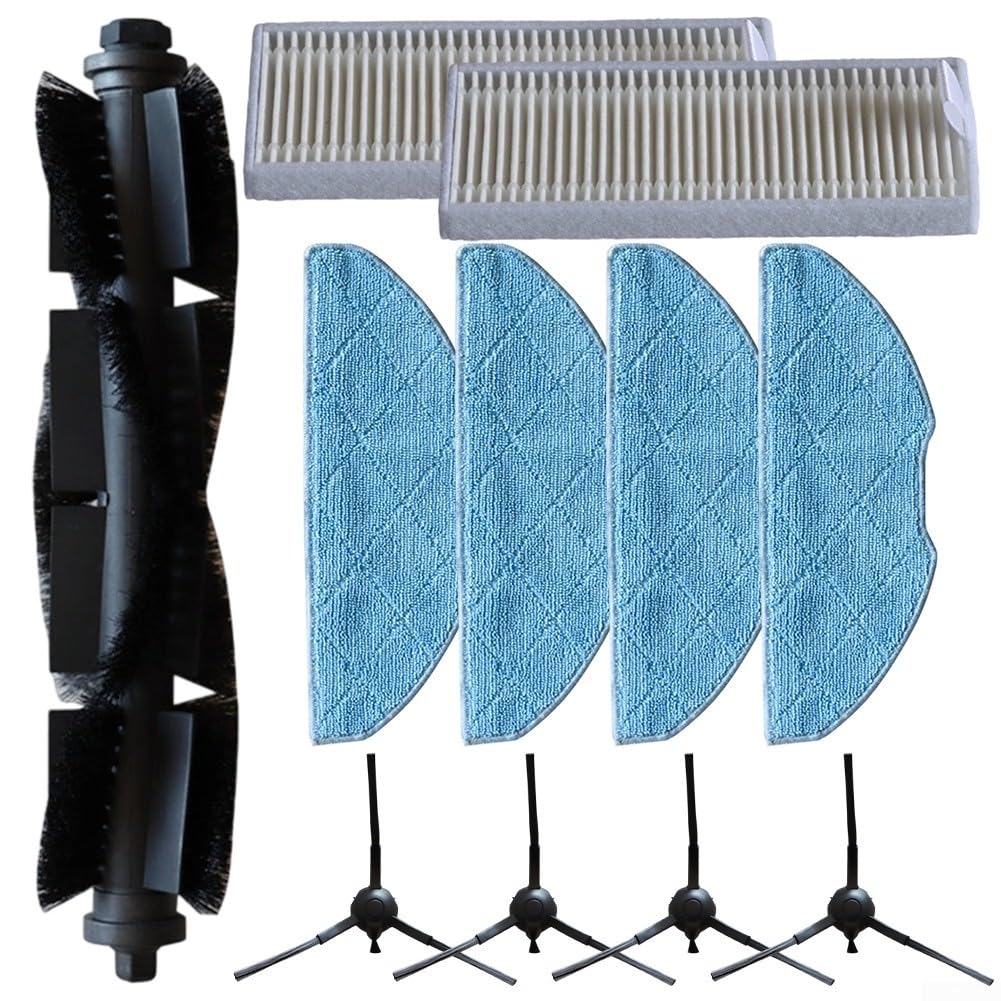 Vacuum Cleaner Replacement Parts Kit For Eureka Lvac Voice Nuo Dynaking R21 For LG R580HK R585HK With Main Brush Side Brushes HEPA Filters Microfiber Mop Cloths Set(A)