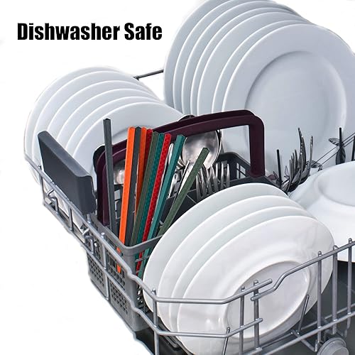 Miniatura 8 de SUPJOYES Palillos reutilizables de fibra de vidrio, palillos coloridos 5 pares aptos para lavavajillas, 9.5 pulgadas