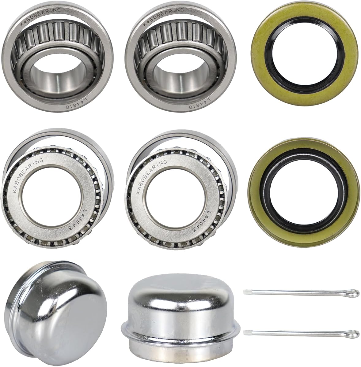 2 Set Fits 1" 2000 Lbs Axles Trailer Wheel Hub Bearings Kit,L44643 L44610 Bearings,12192TB Seal OD 1.980''，Dust Cover and Cotter Pin，Bearing Size ID 1.000", OD 1.980", Width 0.580".
