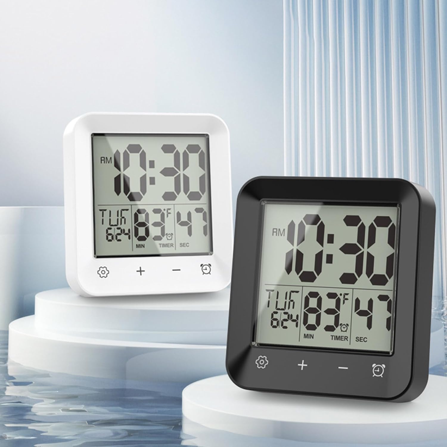 Shower Clock Bathroom Timer Digital Wall Clock with Countdown Kitchen Clocks with Temperature Time Date Bathroom Clock