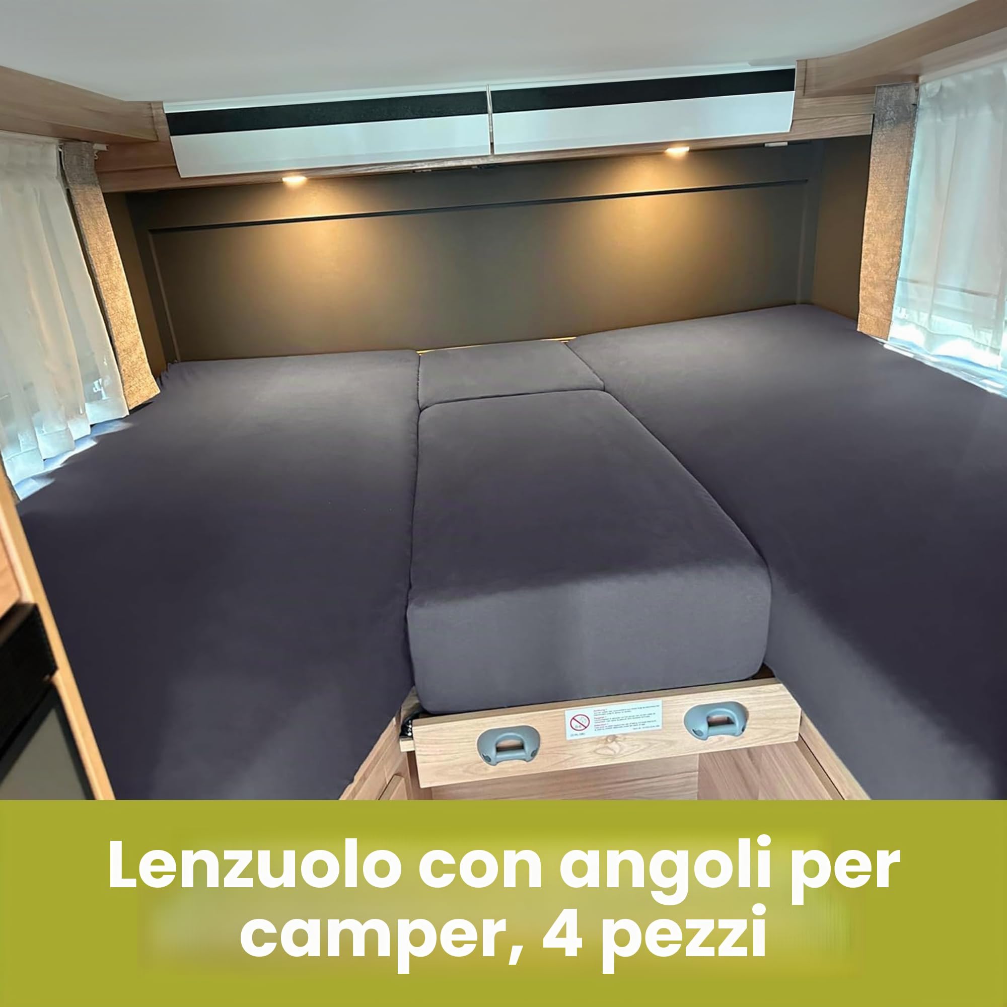 Lenzuola per Camper in 4 pezzi - Letti Francesi - Oeko-TEX - 100% Cotone - Antracite