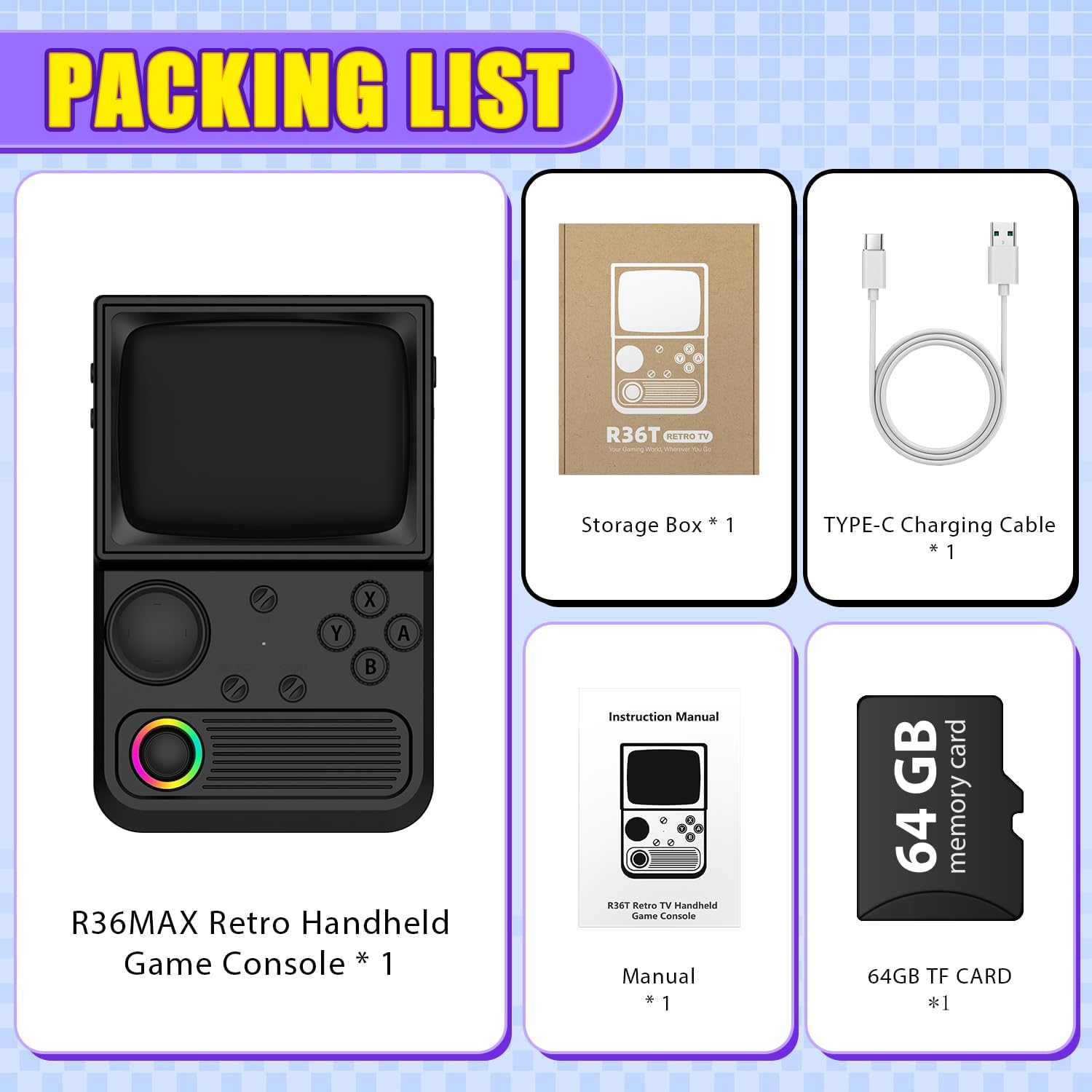 R36T Retro Gaming Console, 3.5'' IPS Screen CRT-Inspired, Handheld Game Console with 18000+ Classic Games Supports WiFi Networked Fighting and OTG, 3500mAh Battery, with Portable Case(Black 64GB) image 8 of 9 B0FC6JGQ3Z