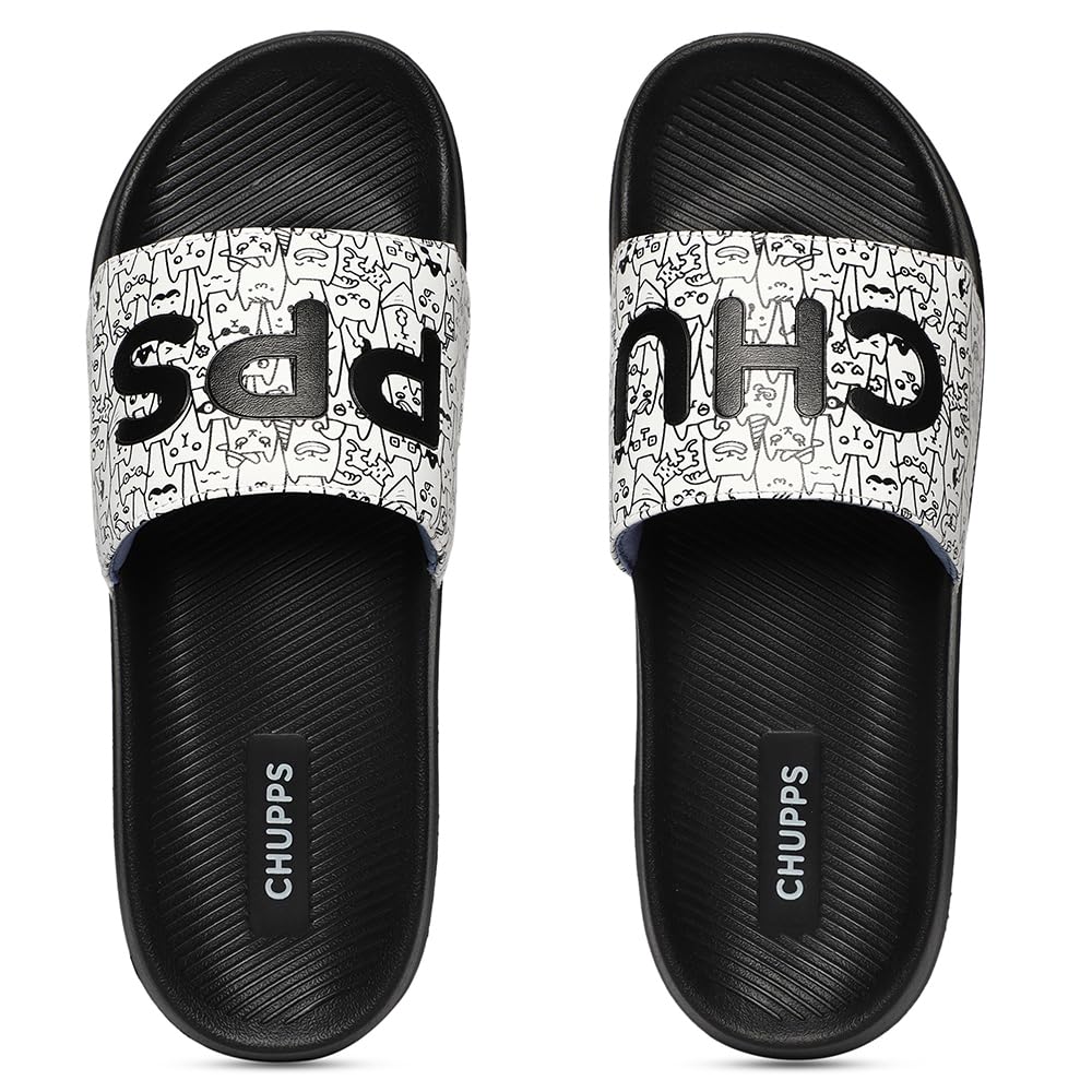 CHUPPS Urban One Cat-a-Mood Slider for Men, FOAM6 Upper Technology (6mm Foam) Snug Fit with Airsoft Footbed (Contoured & Cushioned) for Super Comfort Flip Flop Slipper Black White (B0CV5M3YJF) Amazon Price History, Amazon Price Tracker