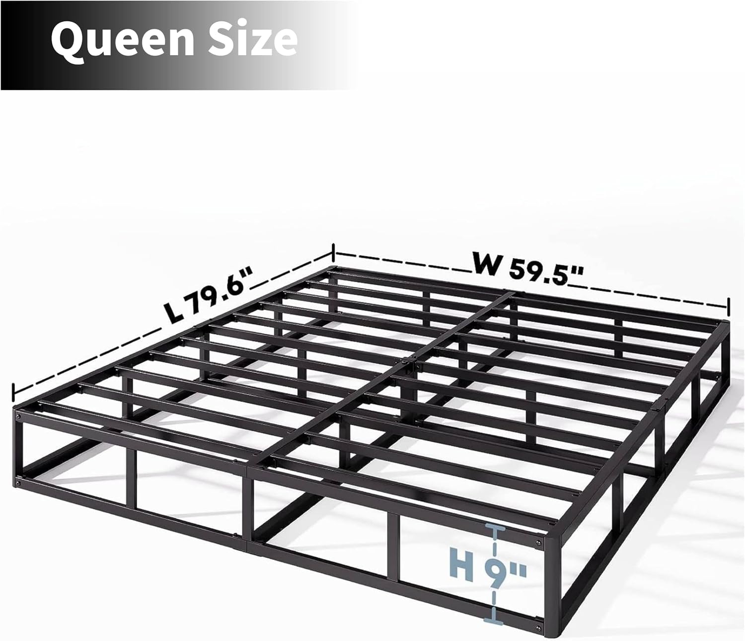 queen box spring 9 inch high profile strong metal frame mattress foundation, quiet noise-free,easy assembly, 3000lbs max weight capacity queen 9 inch