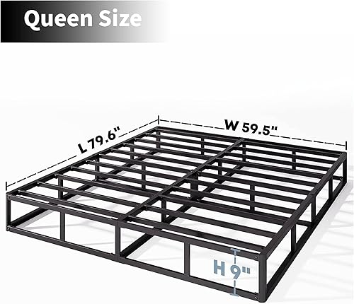 Miniatura 2 de HUEIIS Queen Box Spring - Base de colchón de 9 pulgadas de alto perfil con marco de metal, silenciosa, sin ruido, fácil montaje, capacidad máxima de
