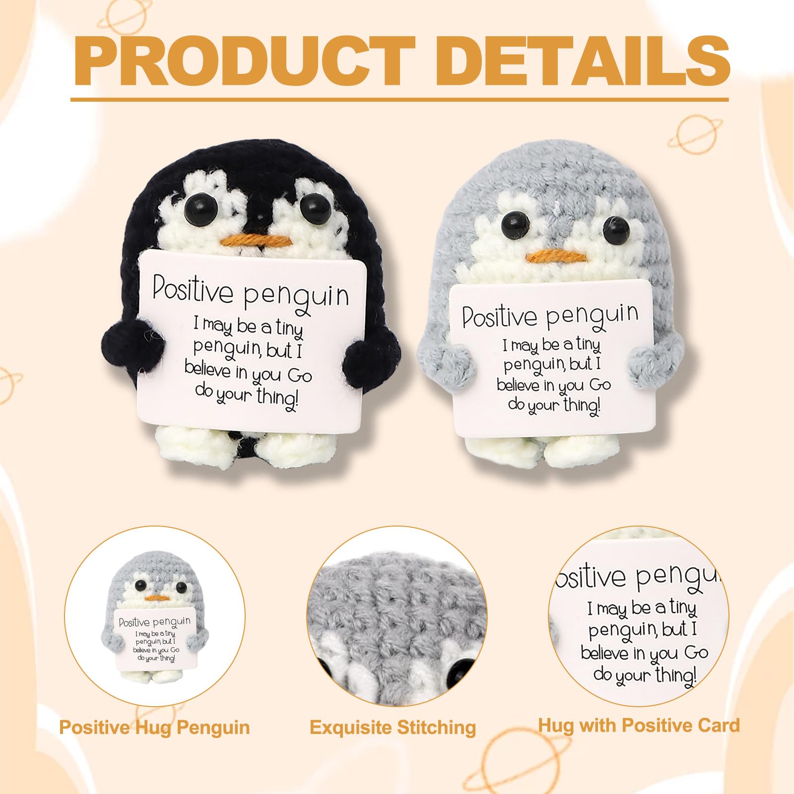 Hocklliy 2 Positive Penguin Plush Gifts, Soft, Knitted Cute Penguin Doll for Family Friends, Encouragement - Image 4