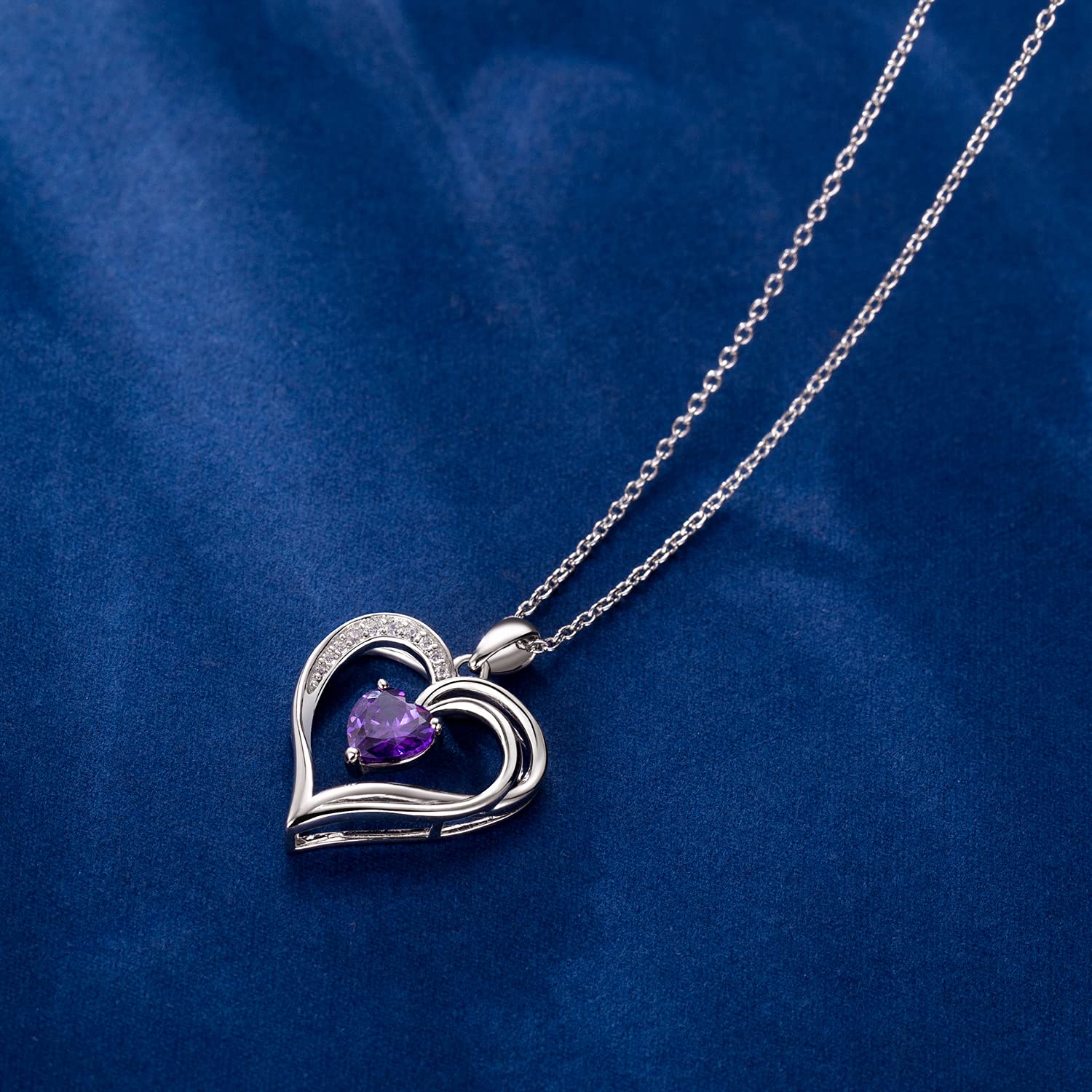 925 Sterling Silber Kette Herz Halskette Damen Geburtsstein Halskette für Frauen Doppelherz Kette Silber Schmuck Damen Geschenke für Frauen Mama Freundin