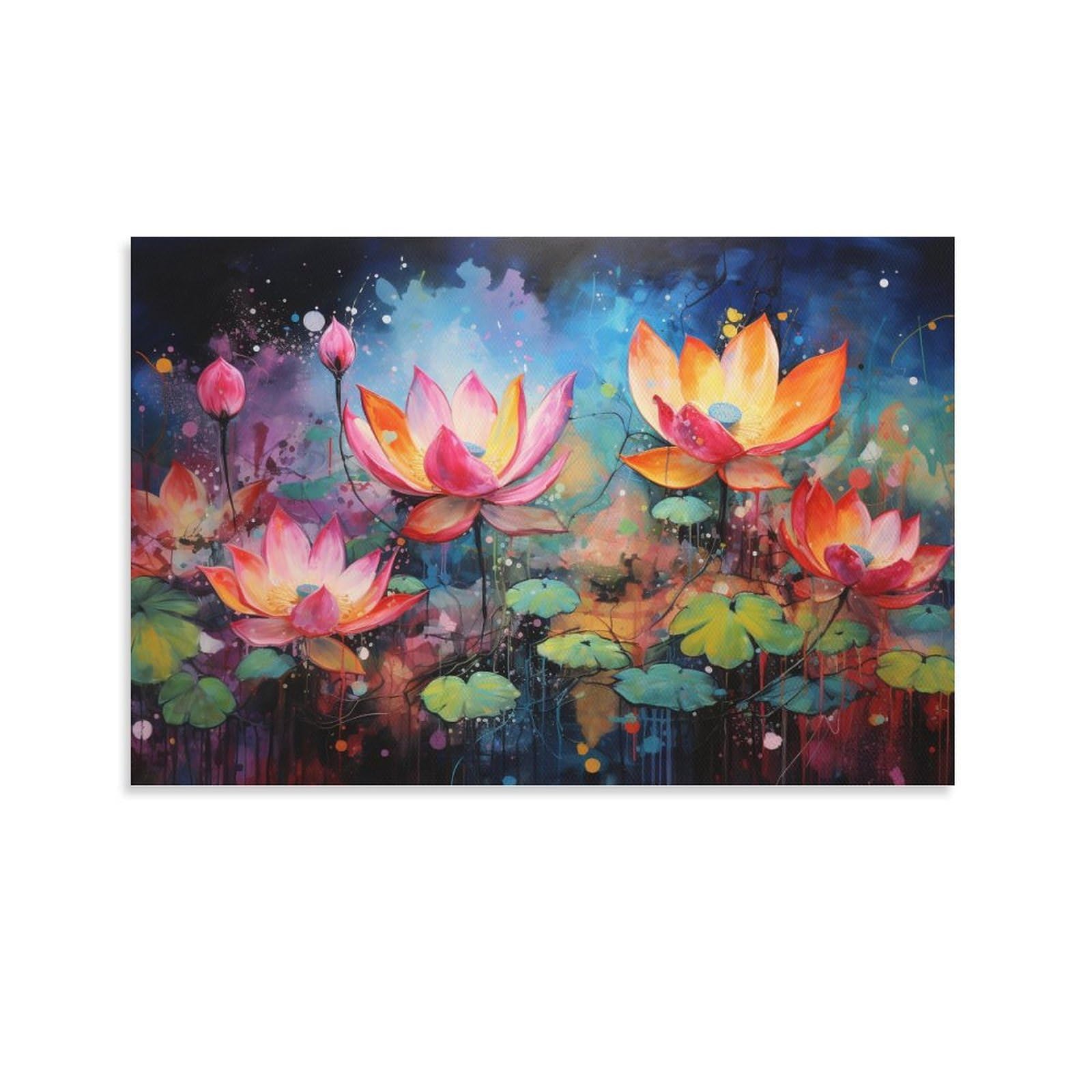 Foccar Unframe-Beautiful Lotus Beautiful Lotus Canvas Wall Art Vintage Flower Plant Rustic Posters Wall Decor Painting Art For Home Room Artwork