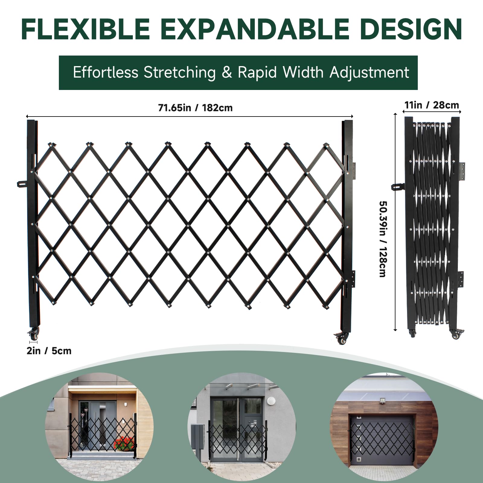 SGOLAN Single Folding Security Gates Accordion Door, 72" W x 50" H Metal Expandable Fence 360Rolling Expanding Outdoor Security Scissor Gate for Courtyards, Garages, Gardens - 3