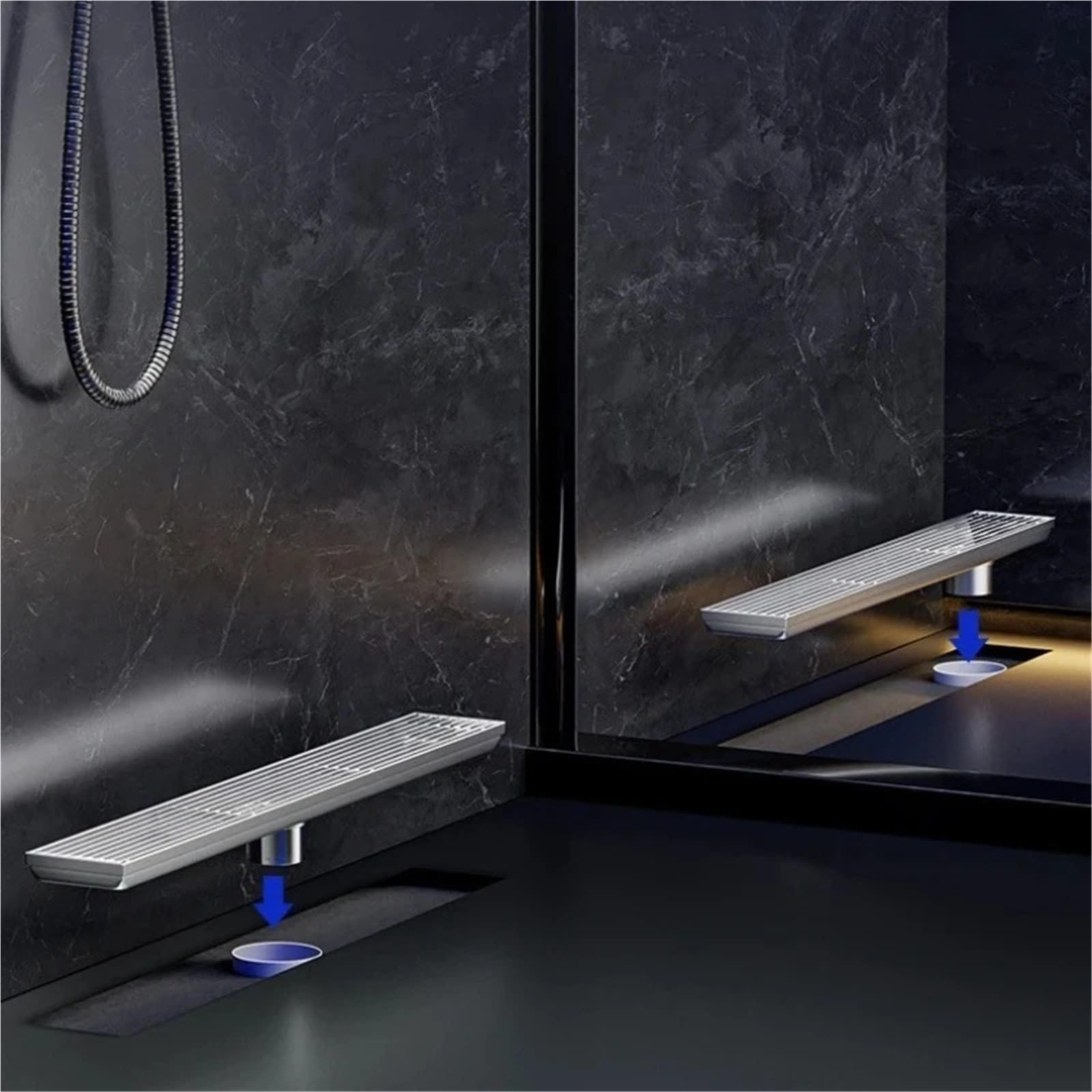 Desague Ducha Rejilla de Ducha for baño, Drenaje Suelo Tira Larga Acero Inoxidable 8,5 cm Ancho, Rectangular Lineal