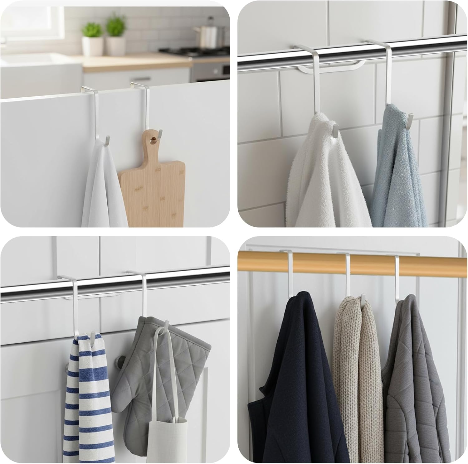 4Pcs Over The Door Cabinet Drawer Hooks, Multi-Use Cabinet Doors Double S Hooks Metal Heavy Duty Easy to Install Hook for Kitchen Closet Bathroom Drawer Door Cabinets Doors to Hang Bags Clothes Towels