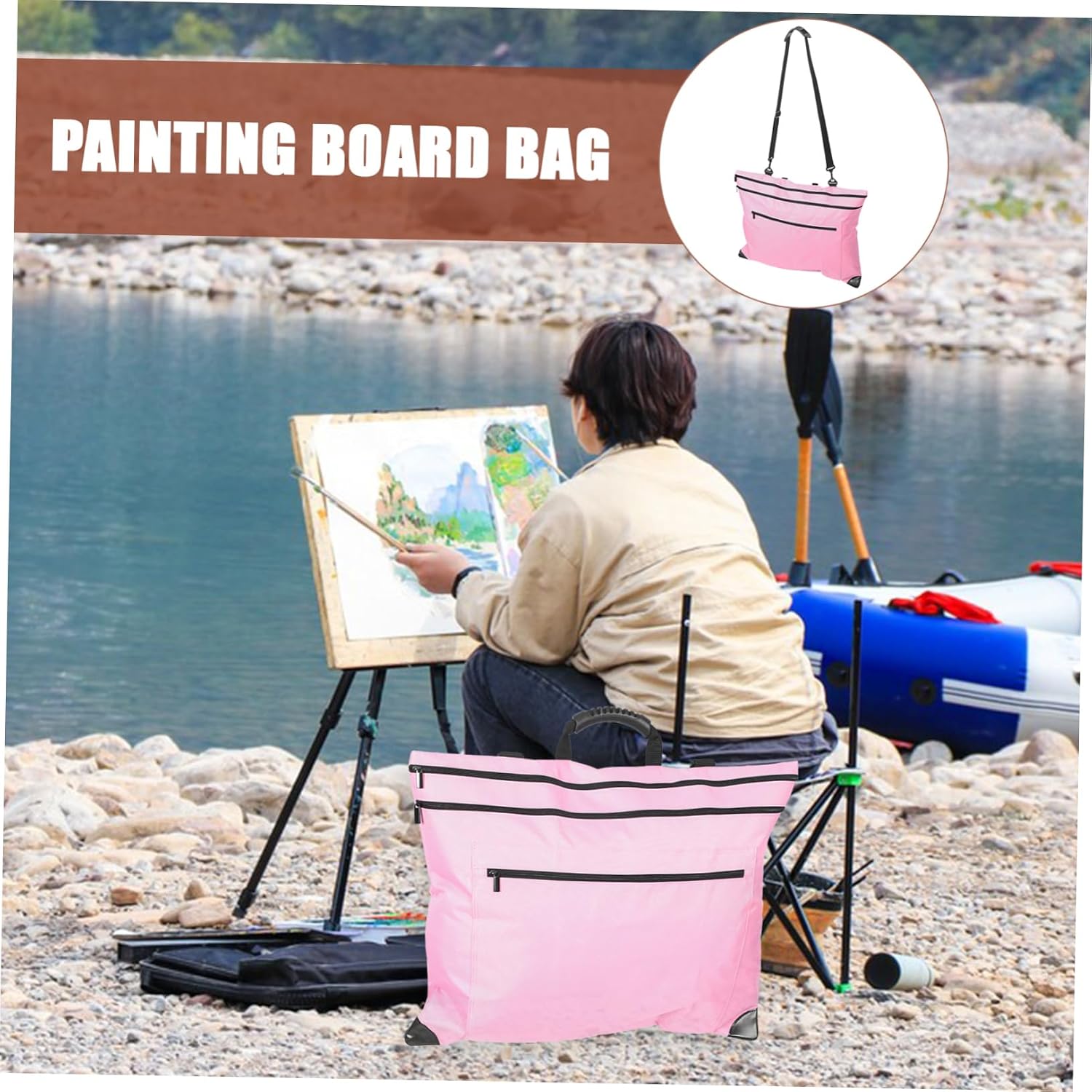 Pink Art Portfolio Case Large Capacity Waterproof 600d Polyester