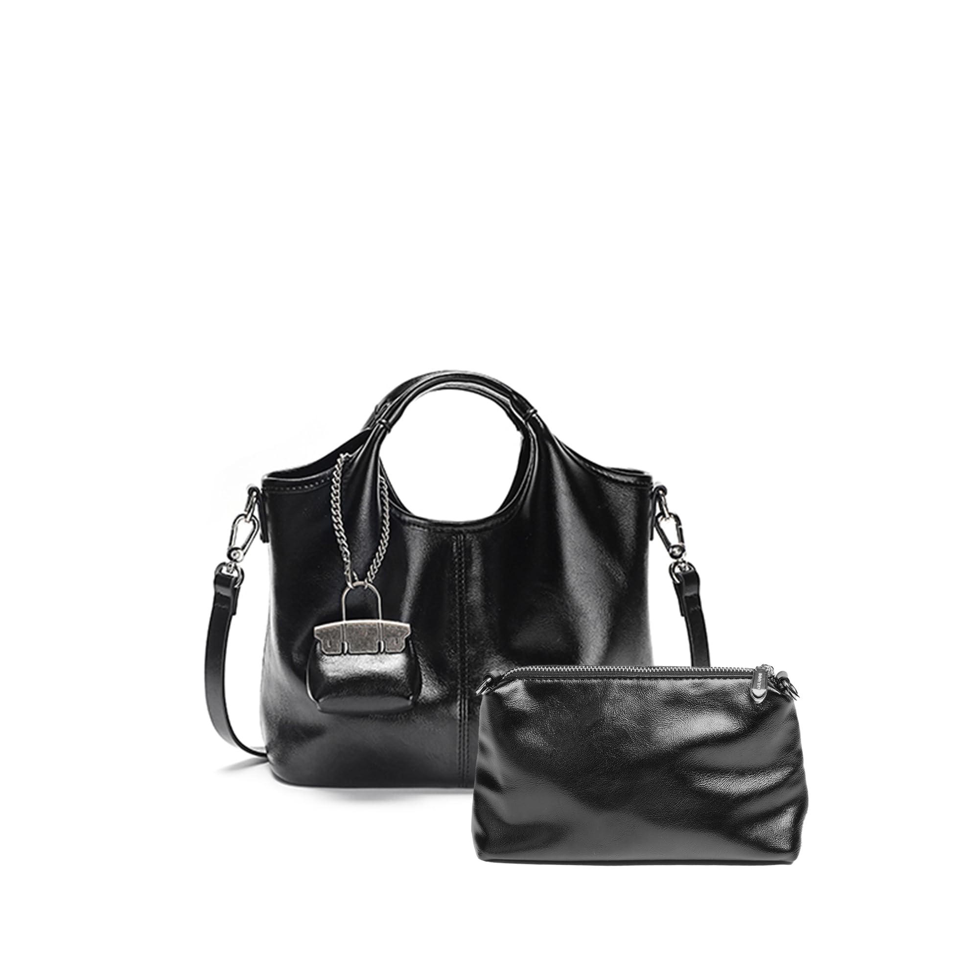 Soft PU Leather Top Handle Handbags Fashion Hobo Tote Bags for Women Vintage Shoulder Purses with Adjustable Shoulder Strap 2711 Black