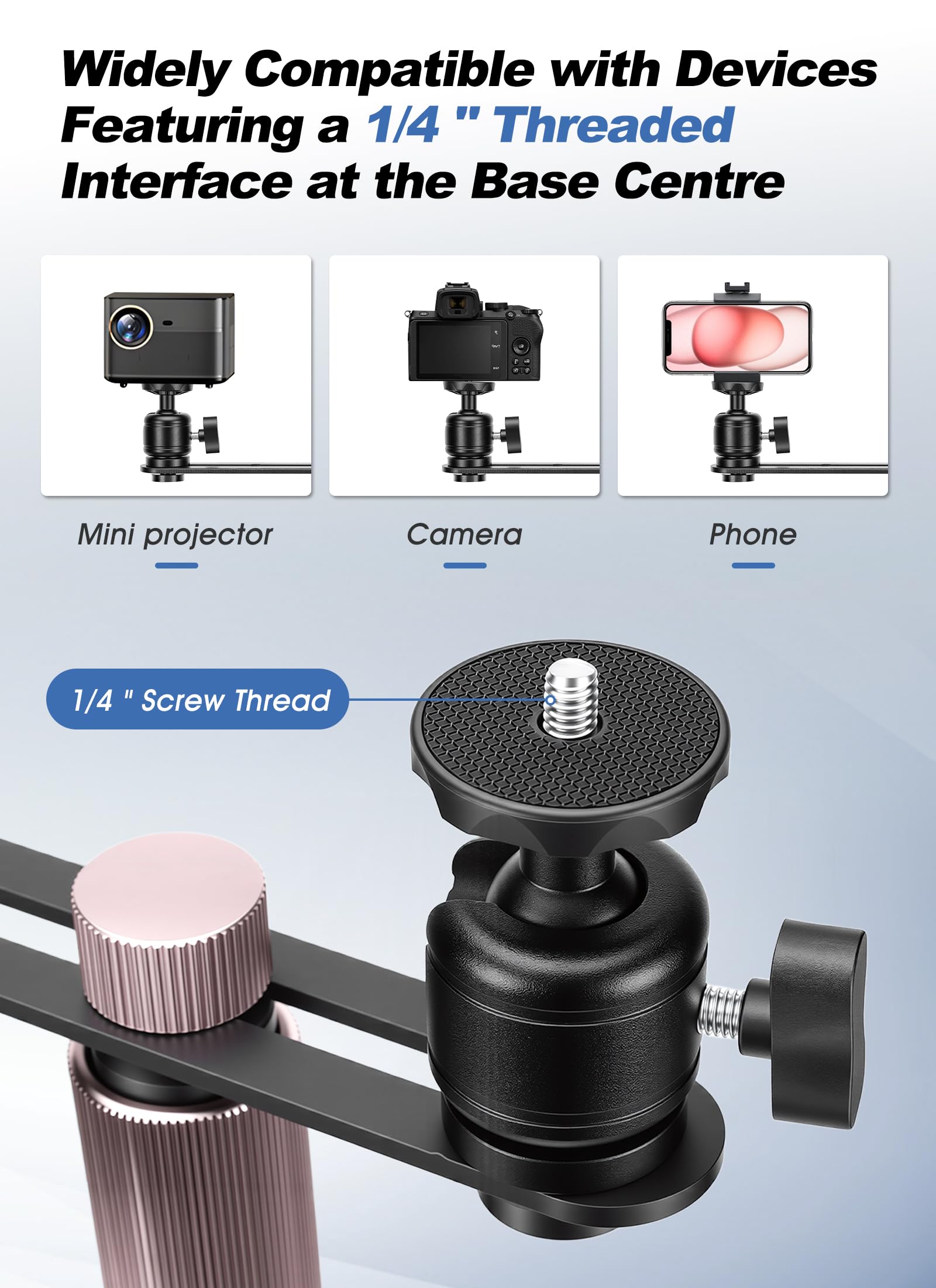Gugxiom Supporto per proiettore, orientabile a 360°, altezza regolabile 60-120 cm, compatibile con proiettore a vite da 1/4", supporto da pavimento nascosto per home theater, ufficio (modello da