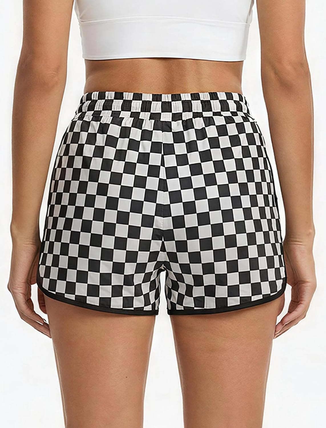 WSPLYSPJY Women's Checkered Shorts Elastic Waist with Drawstring Plaid Short Pants Beach Summer with Pockets