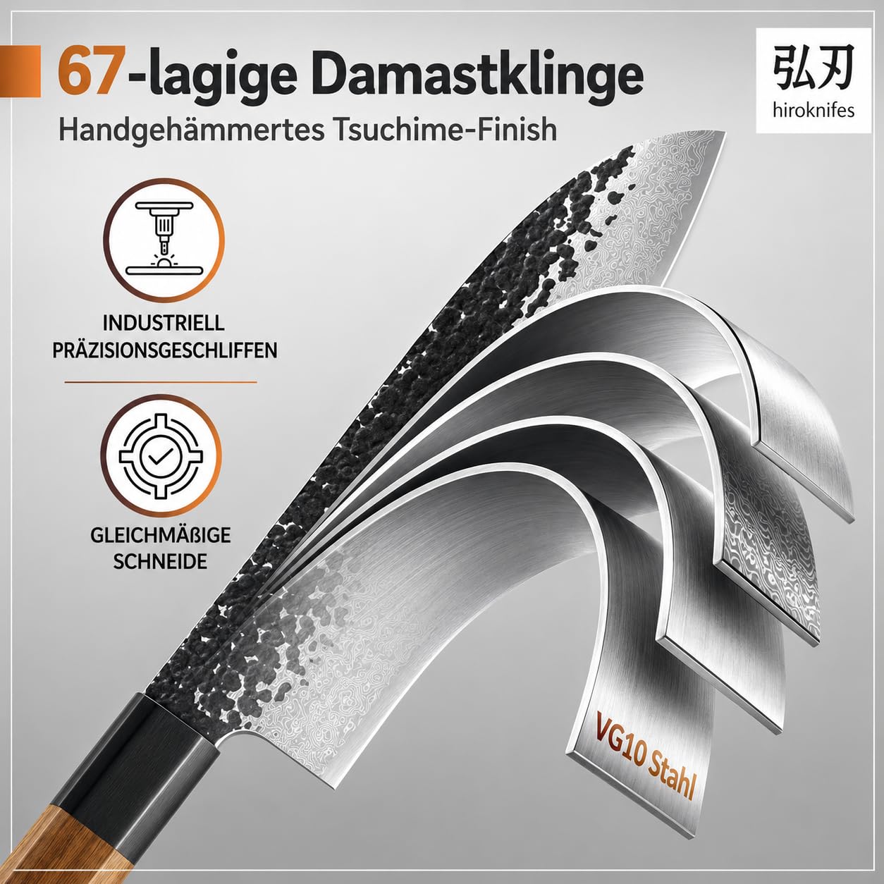 Kochmesser Damastmesser 18cm – Santoku Messer Japanisches Küchenmesser scharf – 67 Lagen VG10 Damaststahl – Kochmesser Profi Fleischmesser – Ebenholz Griff + Geschenkbox