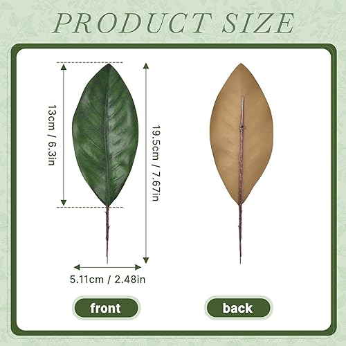 Miniatura 2 de Hanycon Hojas de magnolia artificiales, hojas de magnolia falsas, hojas verdes sintéticas para boda, hogar, decoración de interiores, bricolaje,