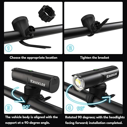 Vista 9 de BUCKLOS Luces de bicicleta súper brillantes para montar en la noche, 1500, 1200, 800, 600, 400 lúmenes, para conducción nocturna, faros delanteros