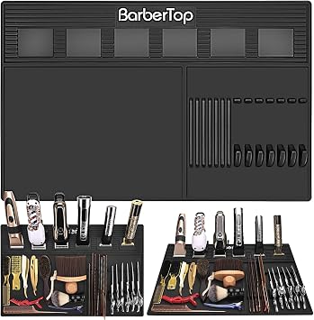 Magnetic Barber Mats for Clippers, with 6 Magnets & Dedicated Slots - 19.29"x12.6" Anti-Slip Heat Resistant Barber Station Organizer Mat, Scissors, Combs & Salon Tools Pad for Grooming Table Tray