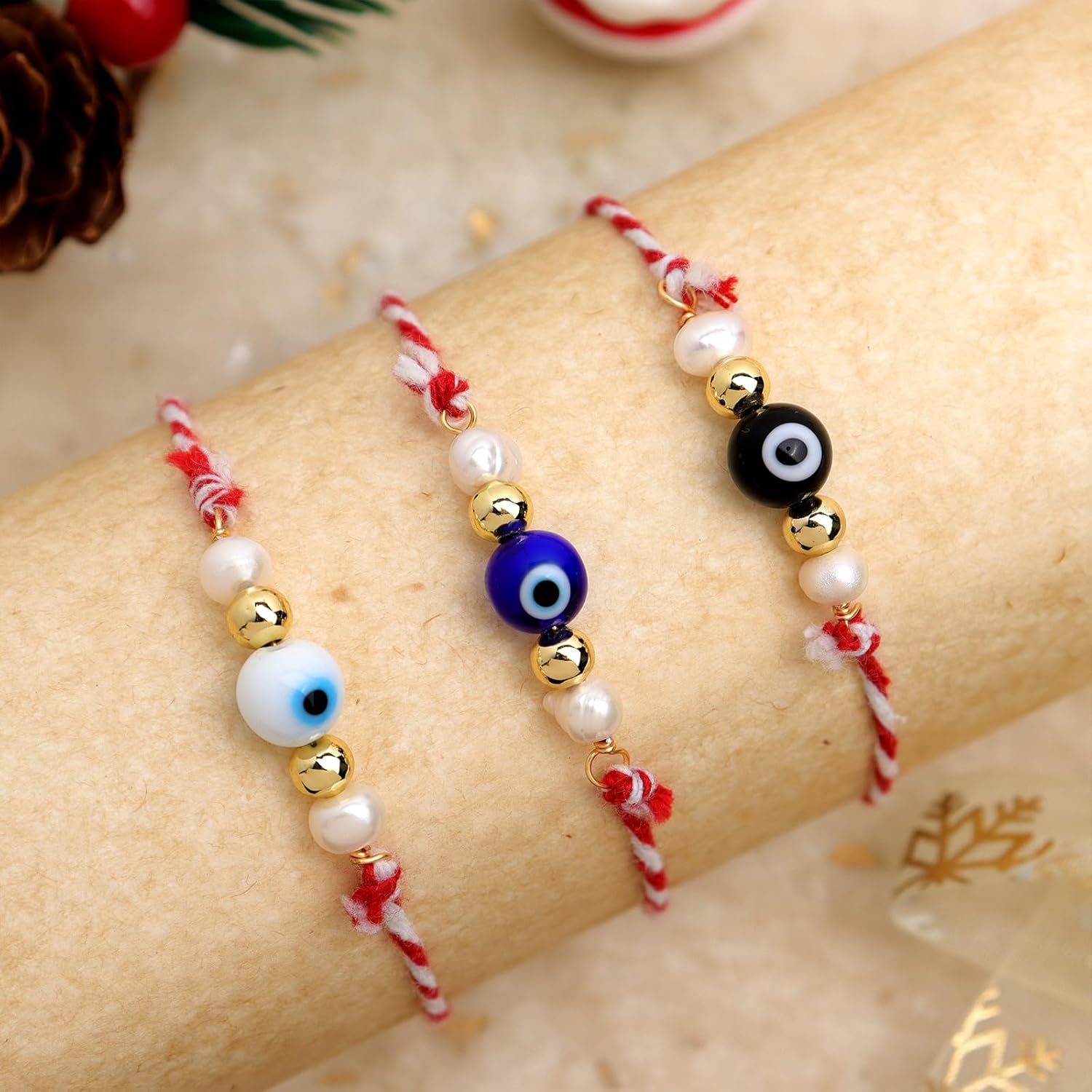 Evil Eye Freshwater Pearl Protection Bracelets for Women, Handmade Red Braided String Bracelet Adjustable Gold Beads Holiday Christmas Jewelry Gifts. - Image 7