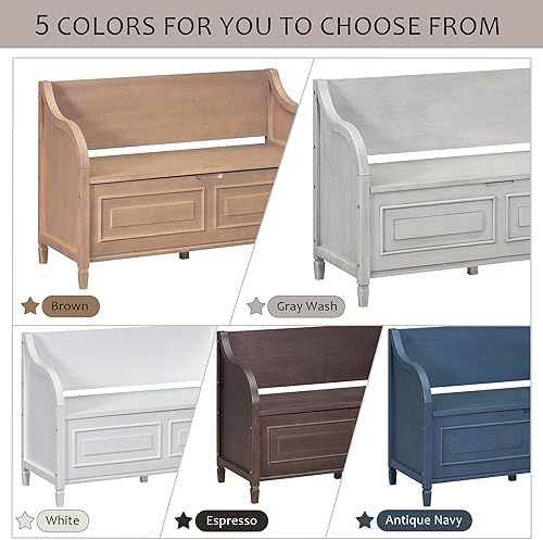 Miniatura 6 de Bellemave Storage Bench with Safety Hinge Wooden Entryway Benches with Shoe Cabinets Under Seat Multifunctional Storage Bench for Entryway, Foyer or