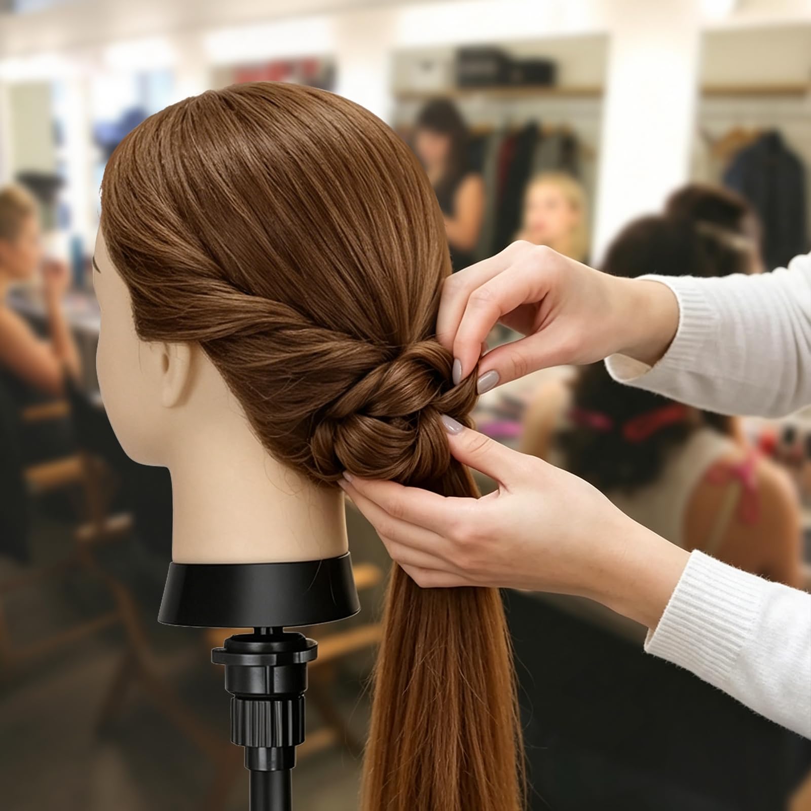 Trainingskopf 24 Zoll 80% Echthaar Übungskopf für Friseur mit Tischklemme & Flechtwerkzeug Set