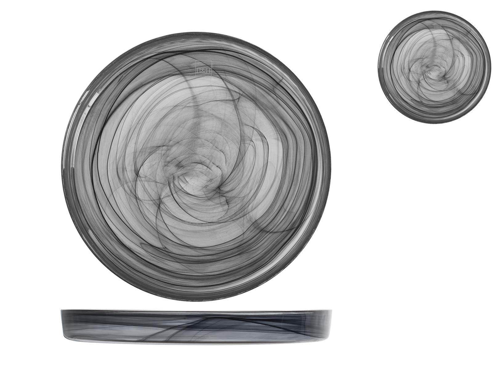 H&H Alabastro - Juego de 6 platos, cristal, negro, 21 x 2,5 cm, 837357