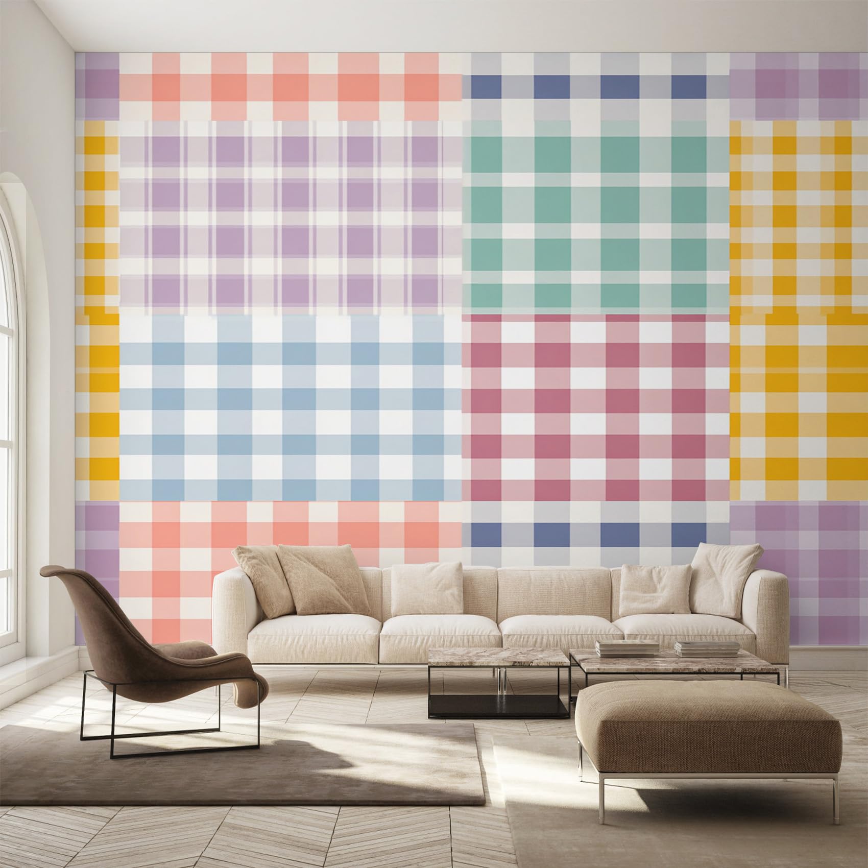 Fresque murale intissé Vichy patchwork grand format 450x315