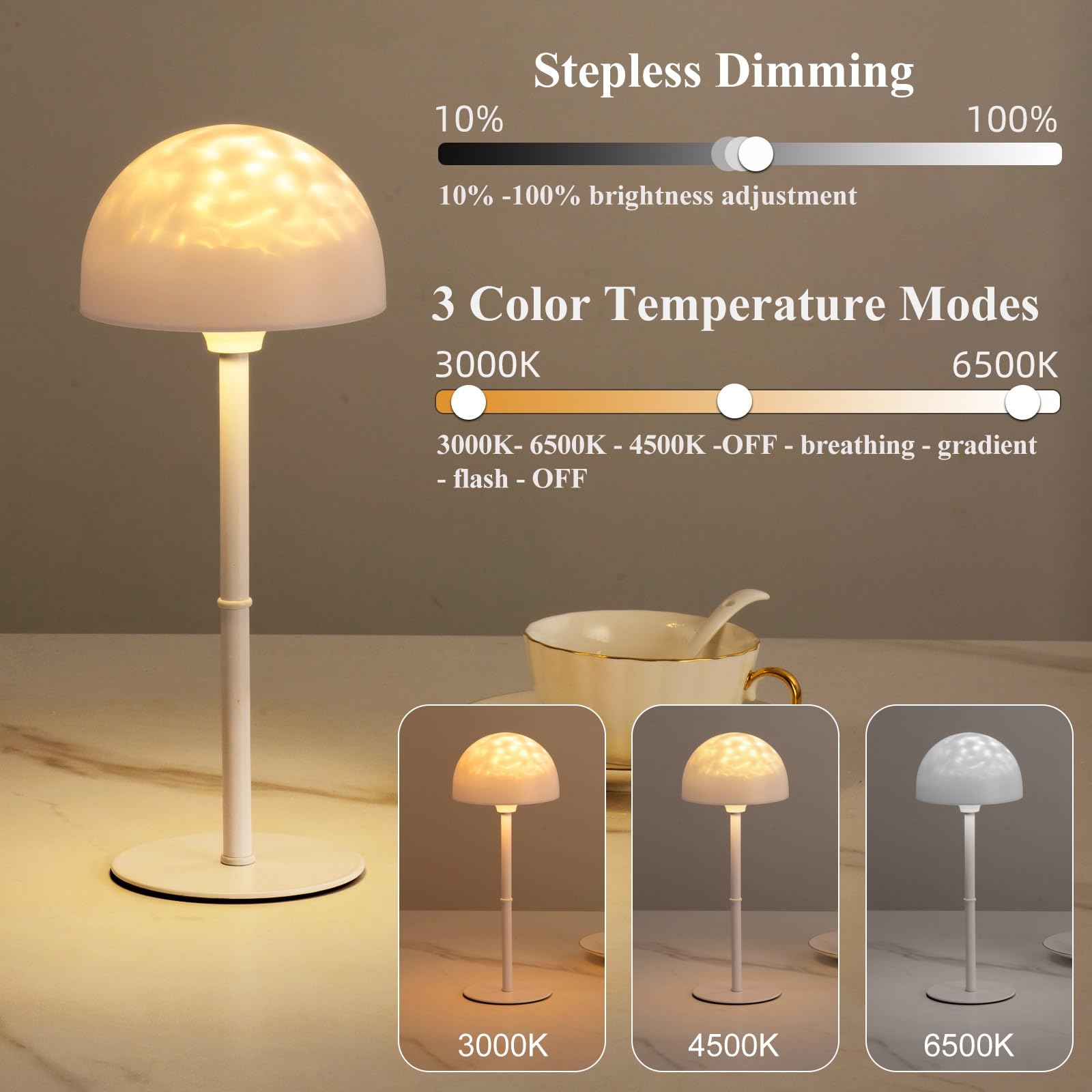 Luz nocturna LED multifuncional con proyección de olas oceánicas y ajuste de brillo ajustable, luz nocturna LED de estado de ánimo
